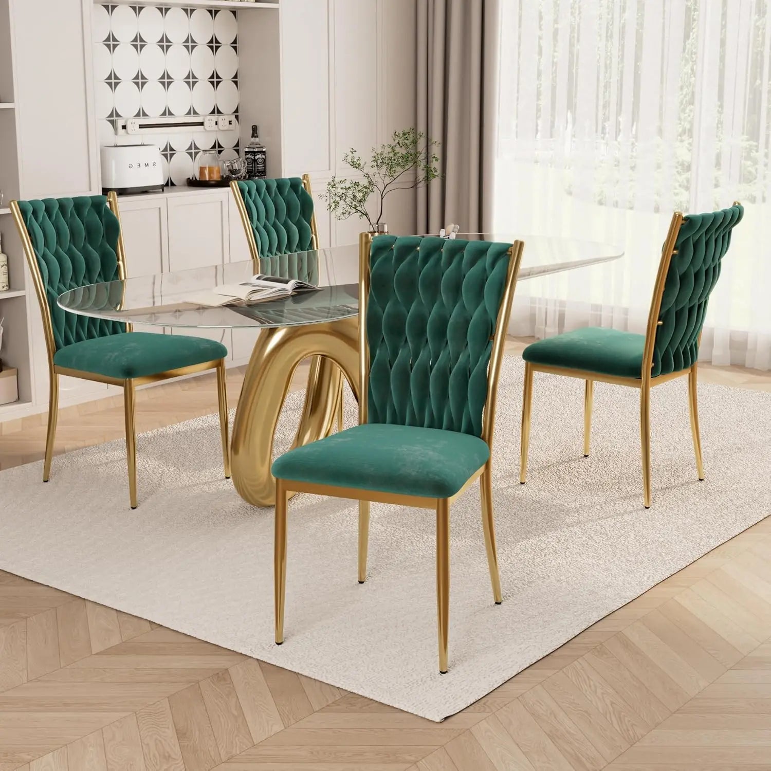 4 Velvet Upholstered w/Gold Metal Legs,