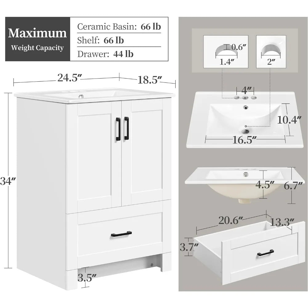 24.5" Bathroom Vanity W/Ceramic Sink