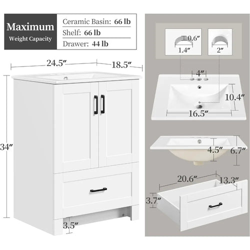 24.5" Bathroom Vanity W/Ceramic Sink