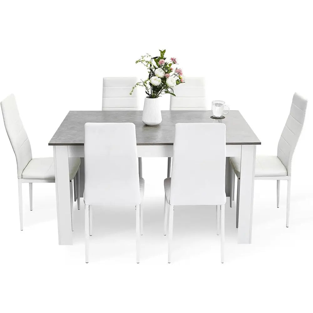 7-Piece Grey Set with High Back Leather