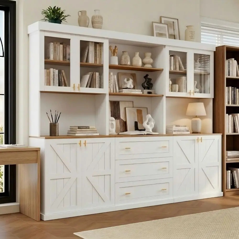 Pantry Cabinet Set of 3, 71" Tall Glass Door Cabinet