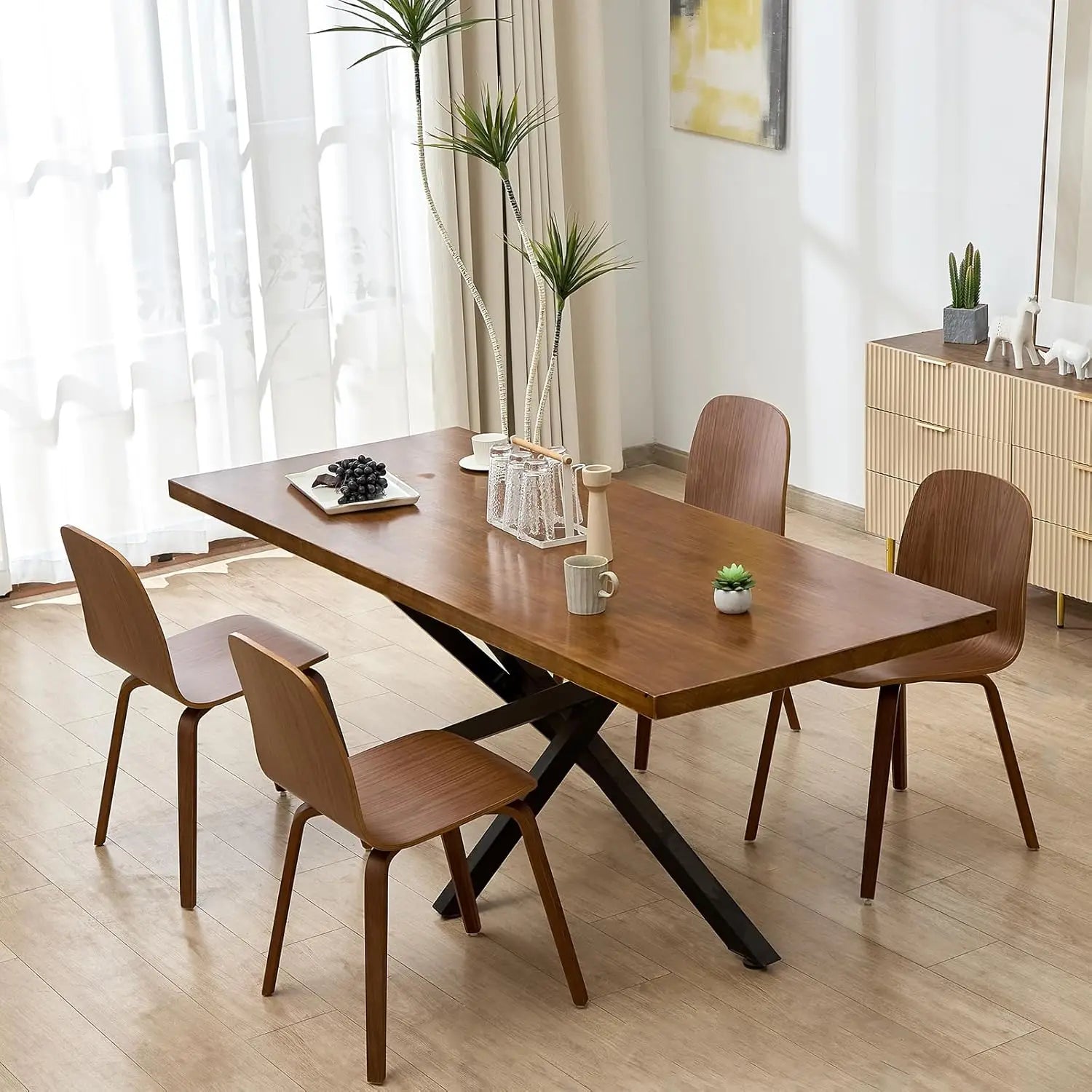 4 Wood Walnut Grain Modern Armless