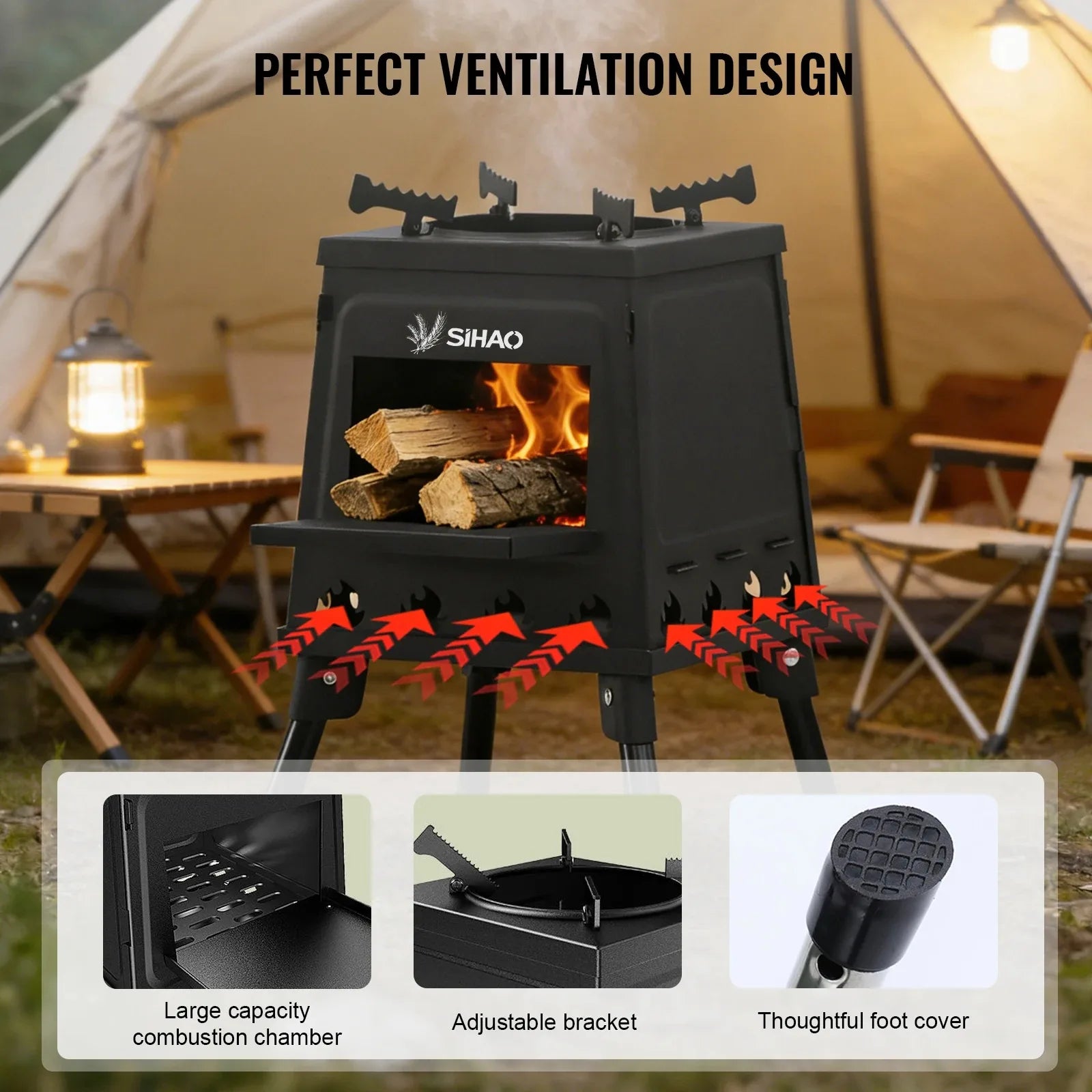 Wood Stove 220/300mm Carbon Steel Camping Stove