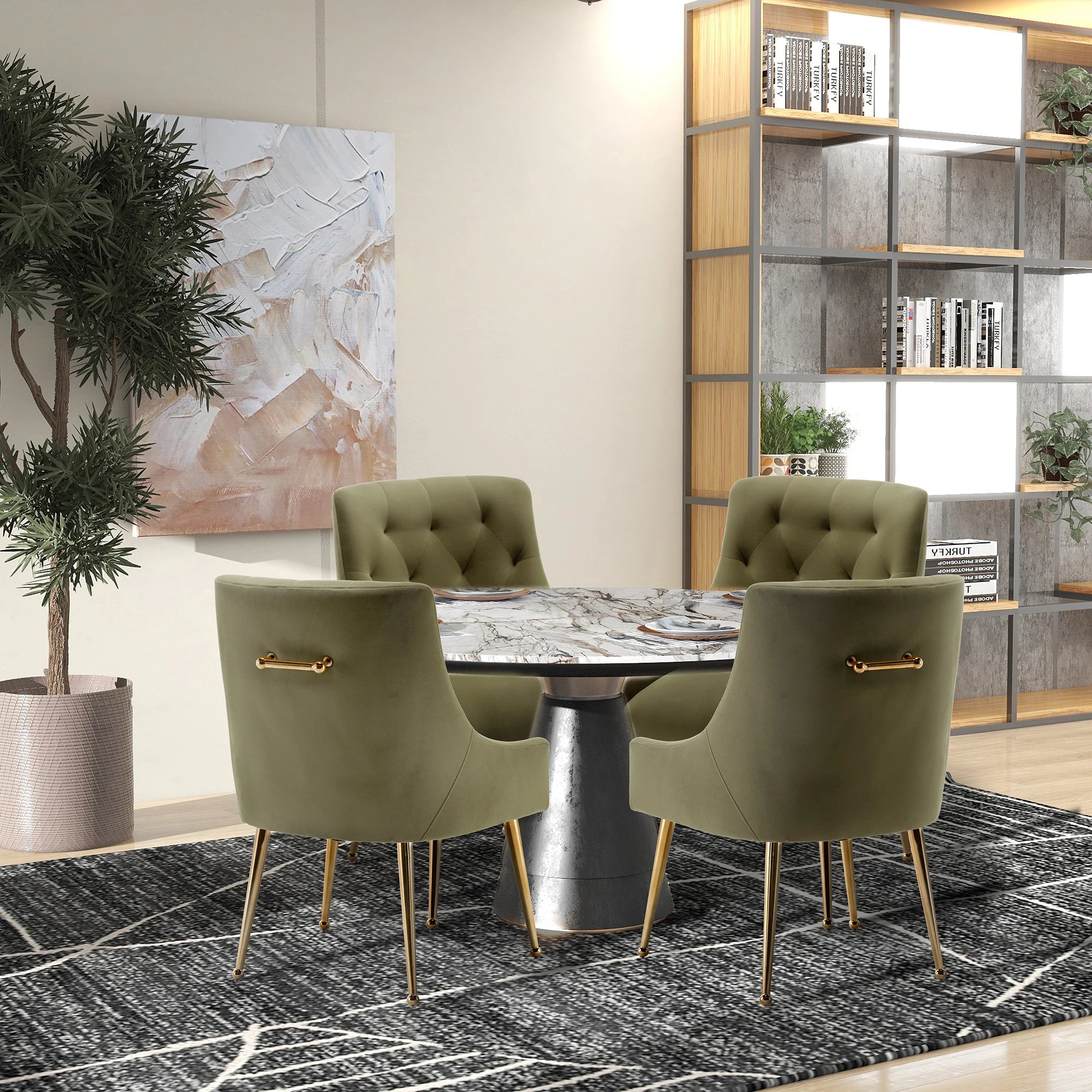 4 Modern Velvet Tufted Upholstered