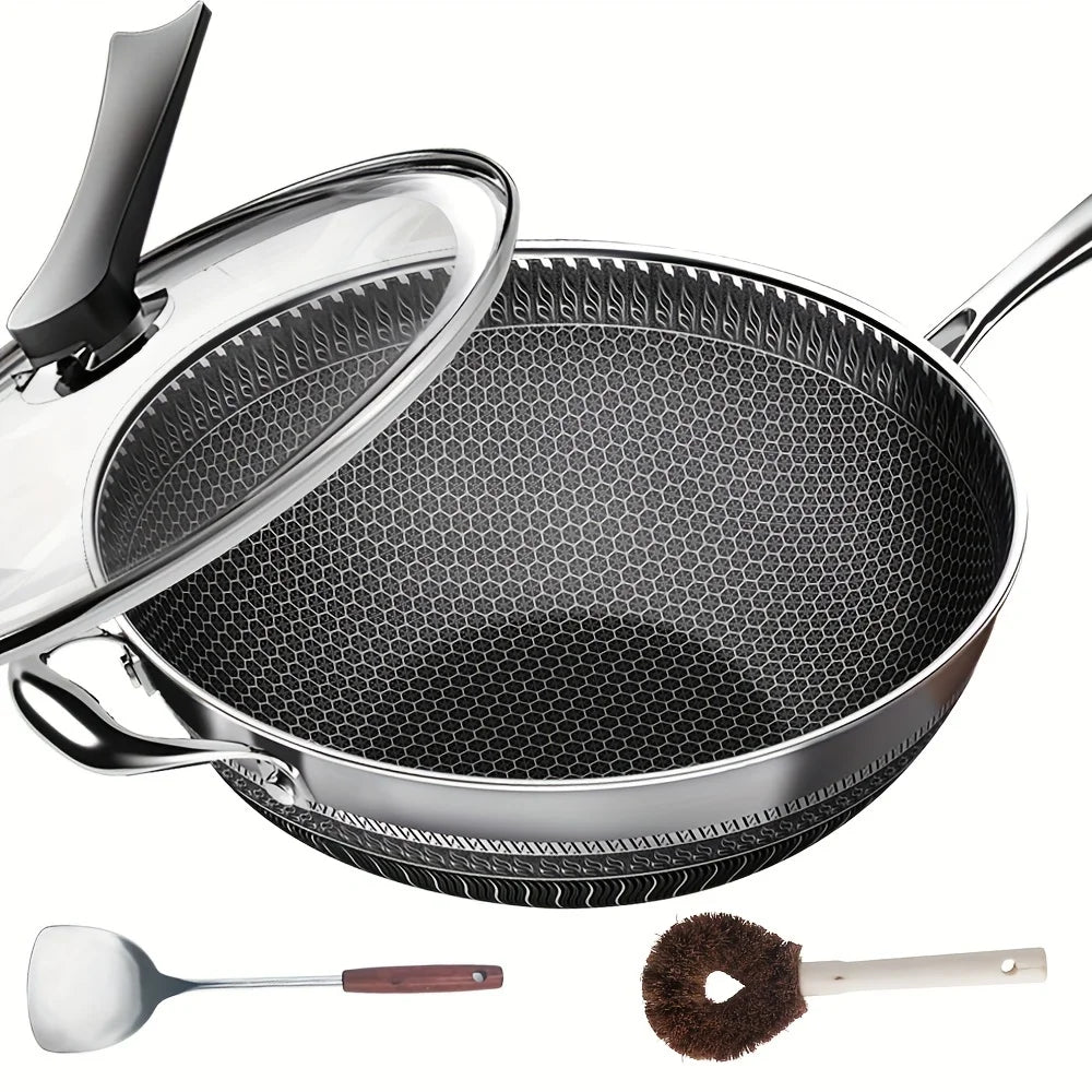 Stainless Steel Wok, 13.3 Inch Non-Stick Stir-fry