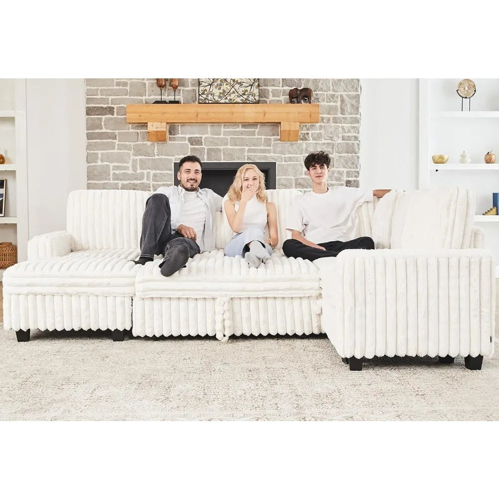 Corduroy Sleeper Sofa Bed w/Storage & Chaise