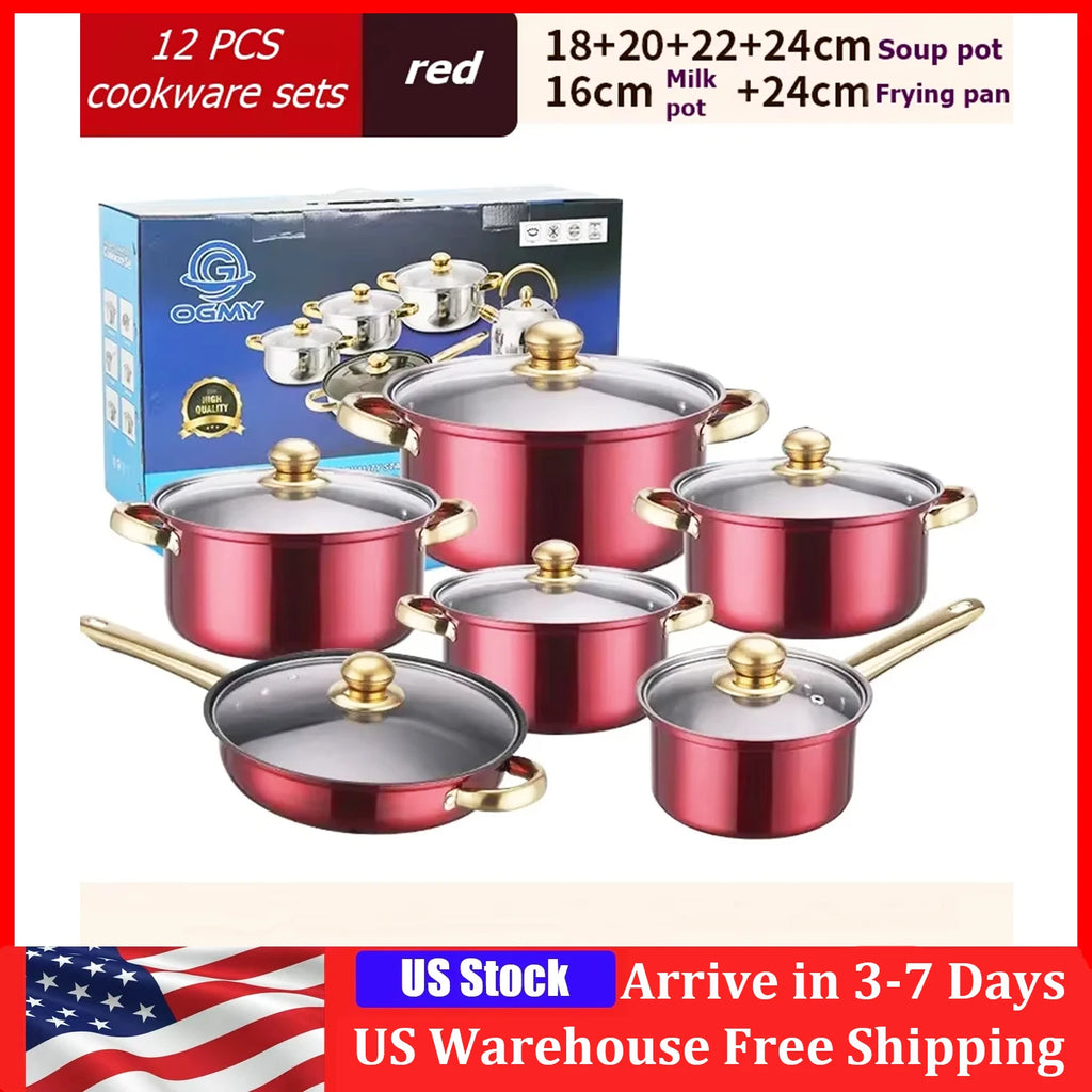 12PCS Stainless Steel Colored Cookware