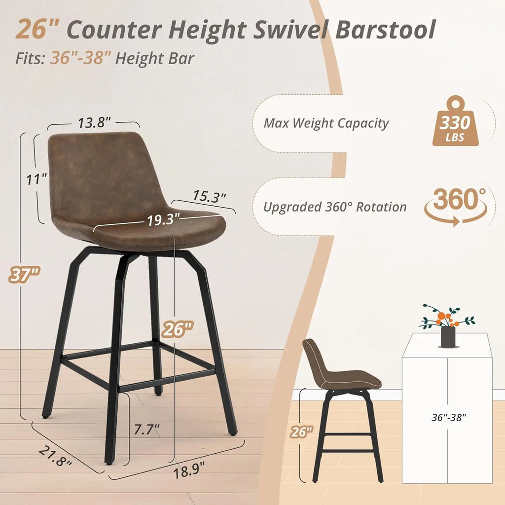 3 360° Swivel Bar Stools 26 Inch Counter Height