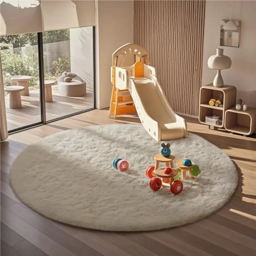 6' Circle Ivory Plush Soft Shaggy