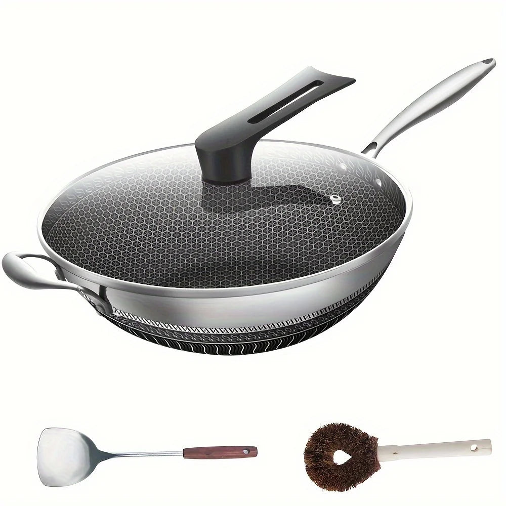 Stainless Steel Wok, 13.3 Inch Non-Stick Stir-fry