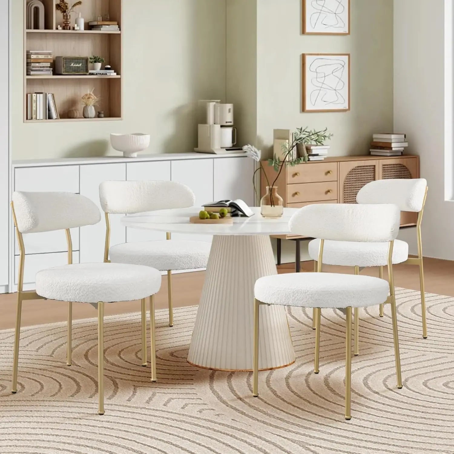 4 Boucle Upholstered Round Gold Leg