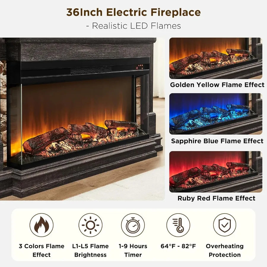 52" Electric Fireplace Mantel TV Stand 3-sided