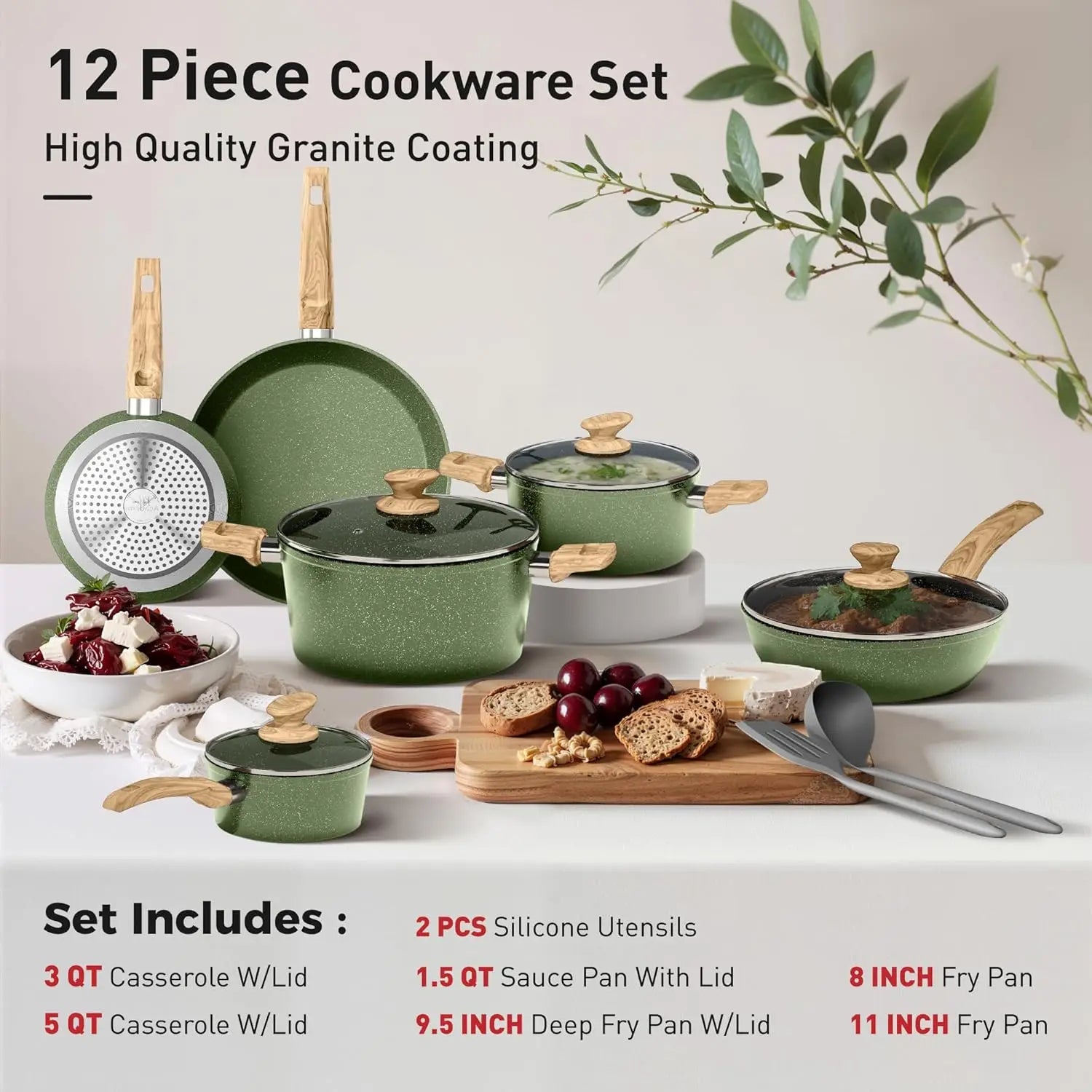 12-Piece Nonstick Granite Induction Cookware Set