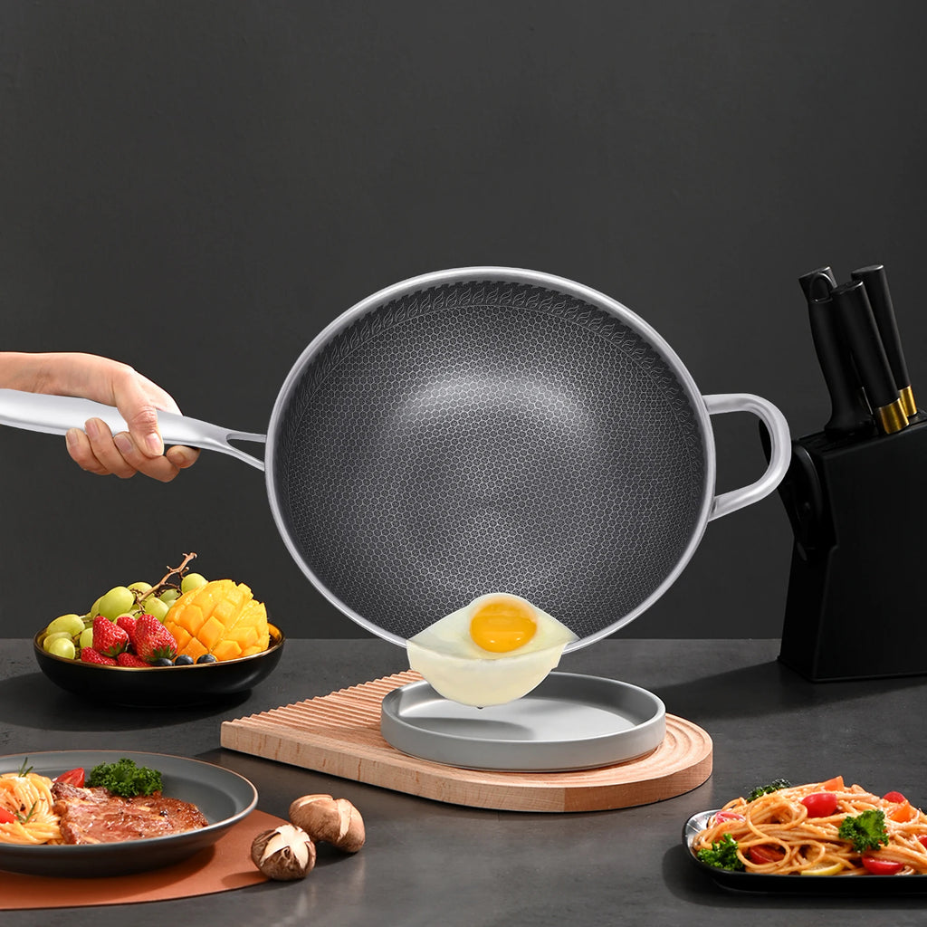 12" Stainless Fry Pan Nonstick Cooking Wok