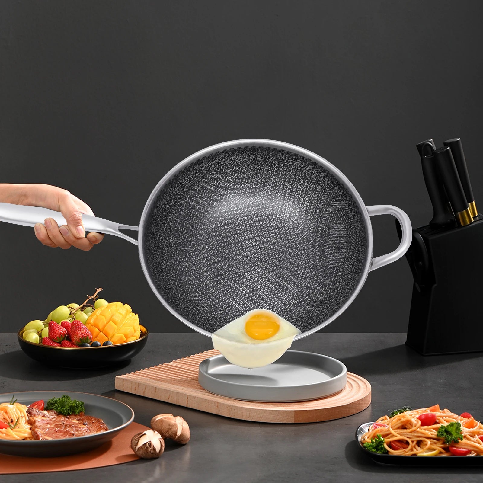 12" Stainless Fry Pan Nonstick Cooking Wok