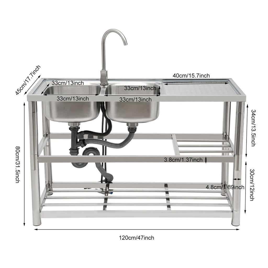Stainless Free Standing Commercial Double Bowl