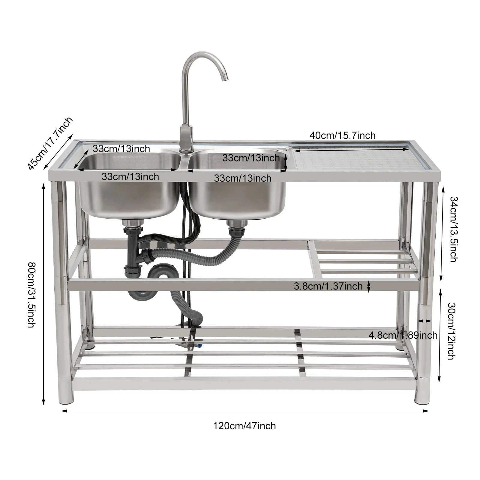 Stainless Free Standing Commercial Double Bowl
