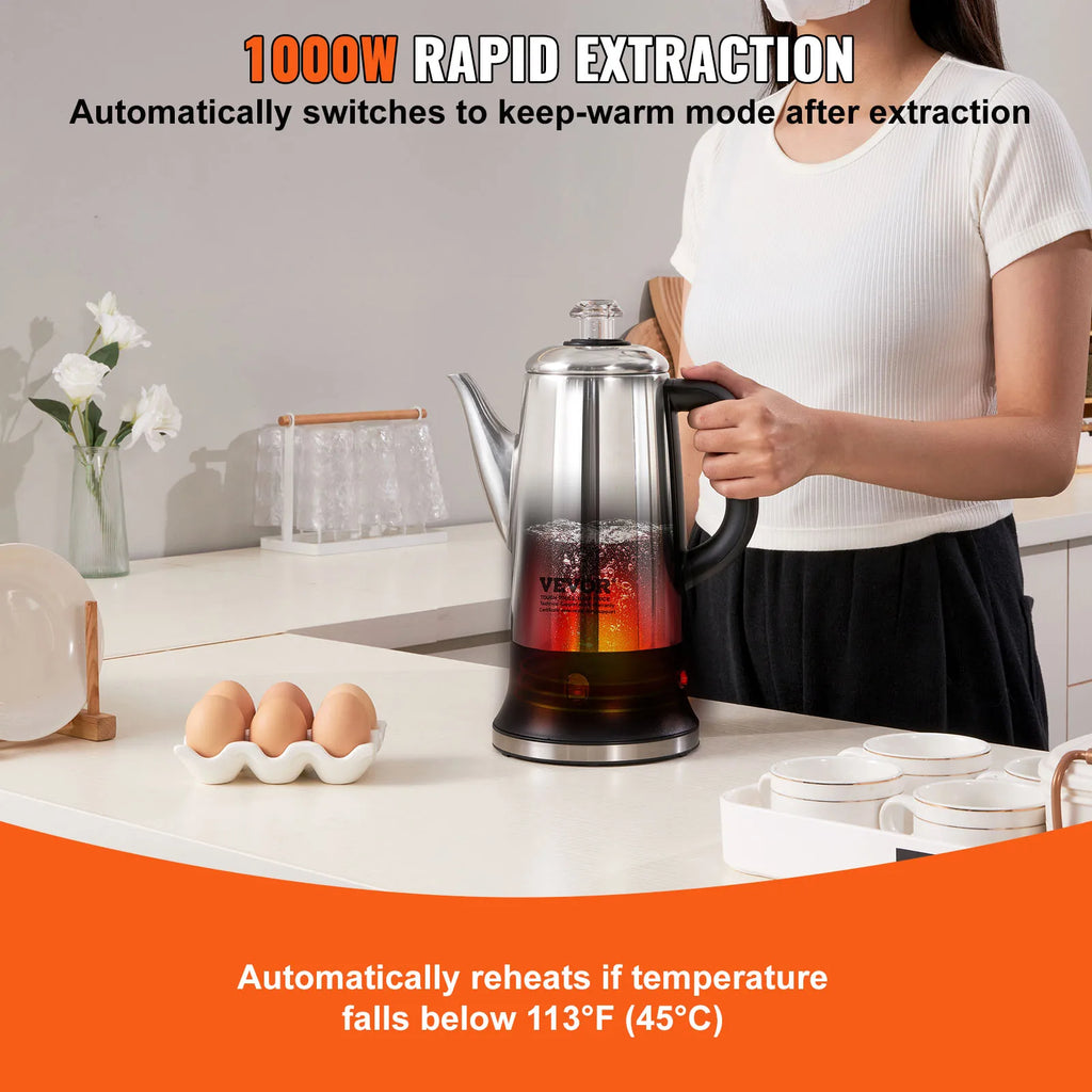 12-Cup Electric Percolator Coffee Pot 304 Stainless