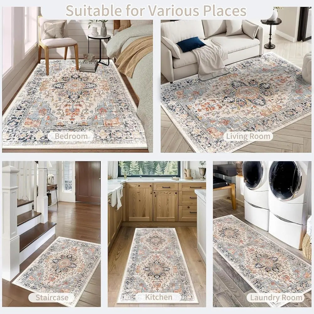6x9 Washable Soft Boho Vintage Farmhouse