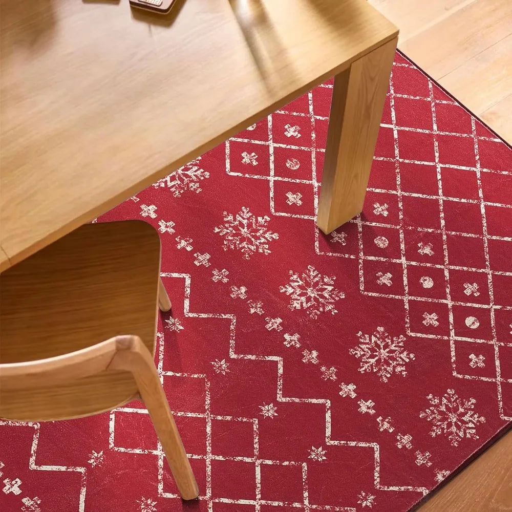 8x10 Washable Christmas Geometric Red