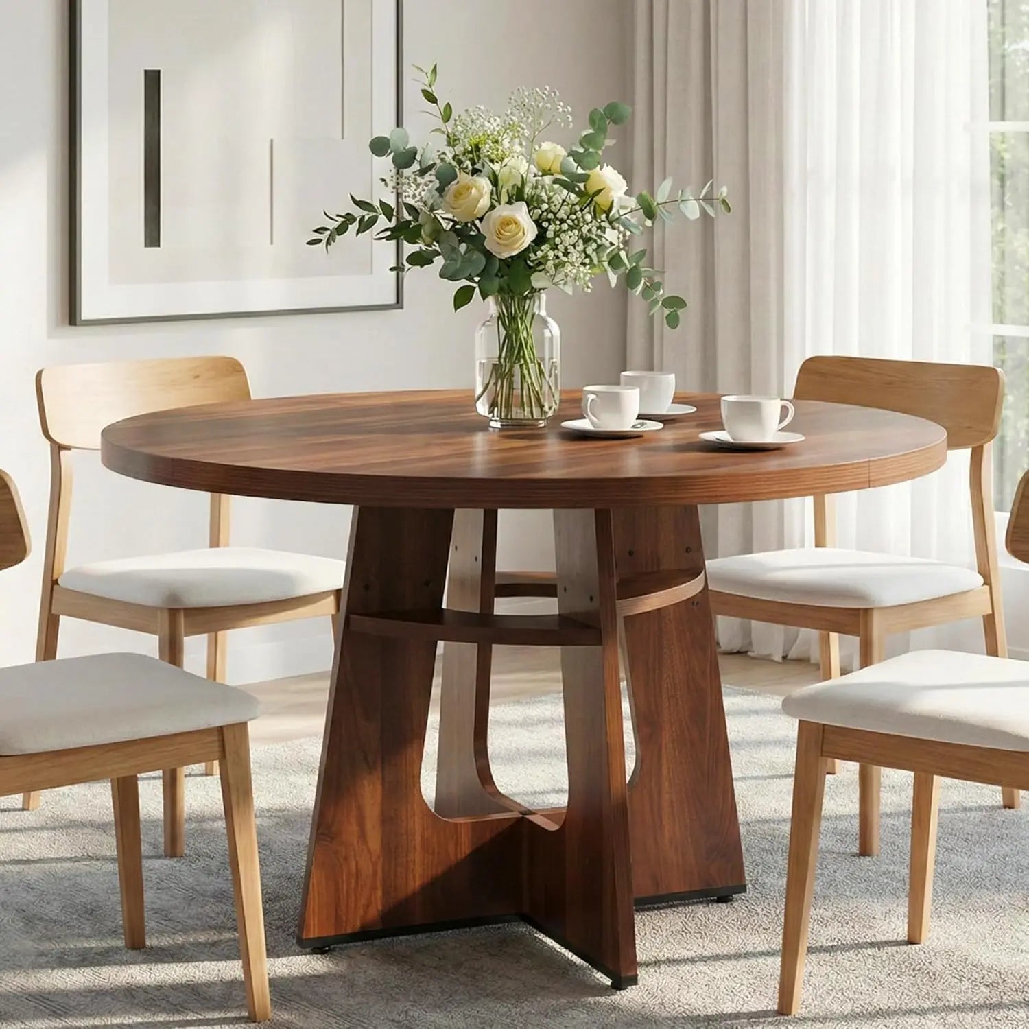 47" Round Walnut Wood