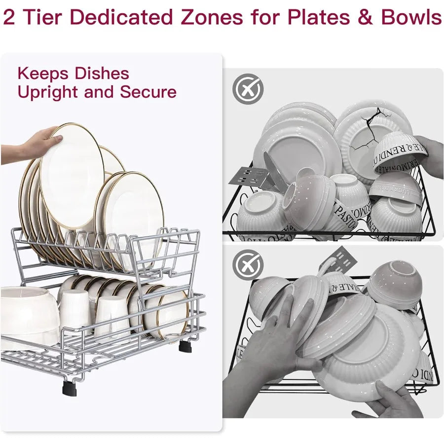 2 Tier Red Large Stainless Steel Dish Rack