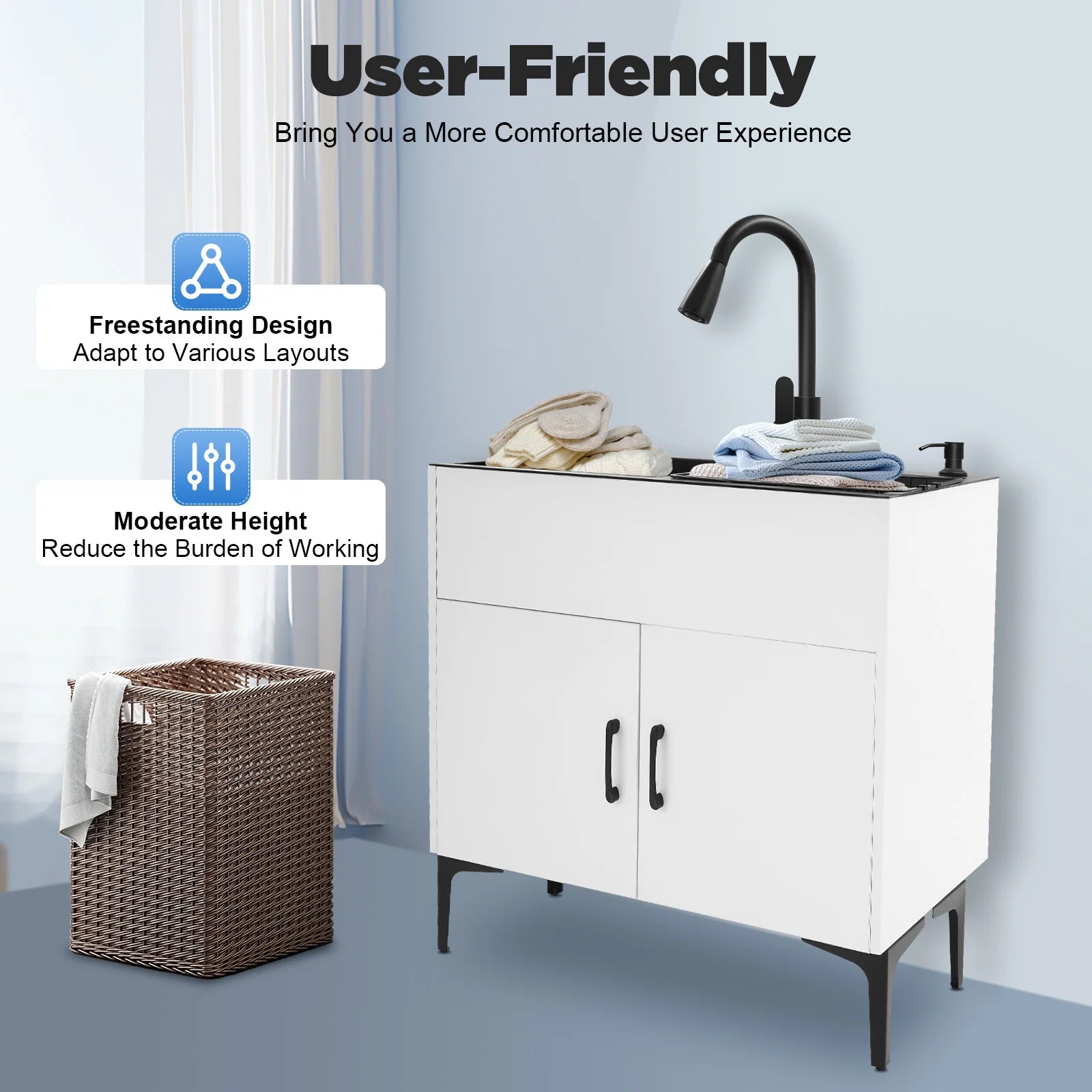 Pull Out Faucet 30" Freestanding Stainless Double