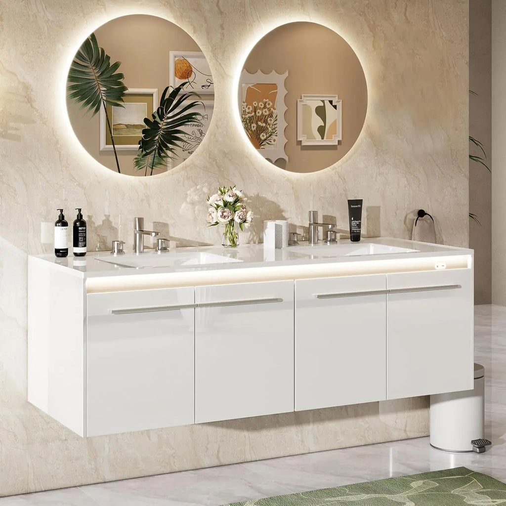 60" LED Floating Bathroom Double Vanity