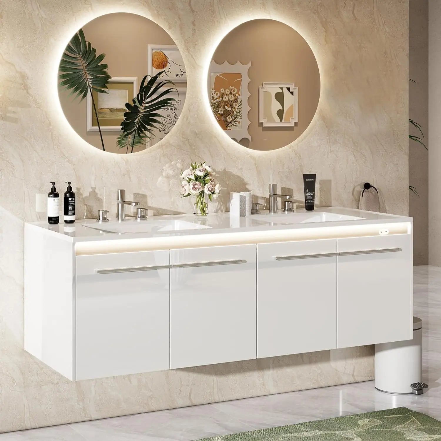 60" LED Floating Bathroom Double Vanity