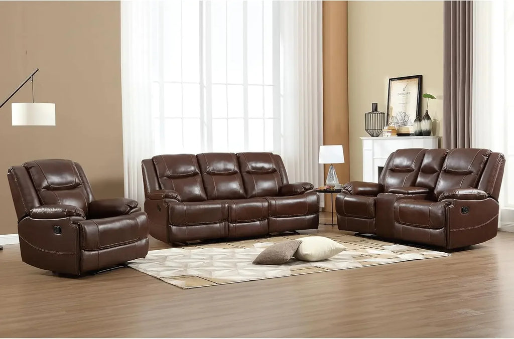 Leather Manual Recliner Sofa Set