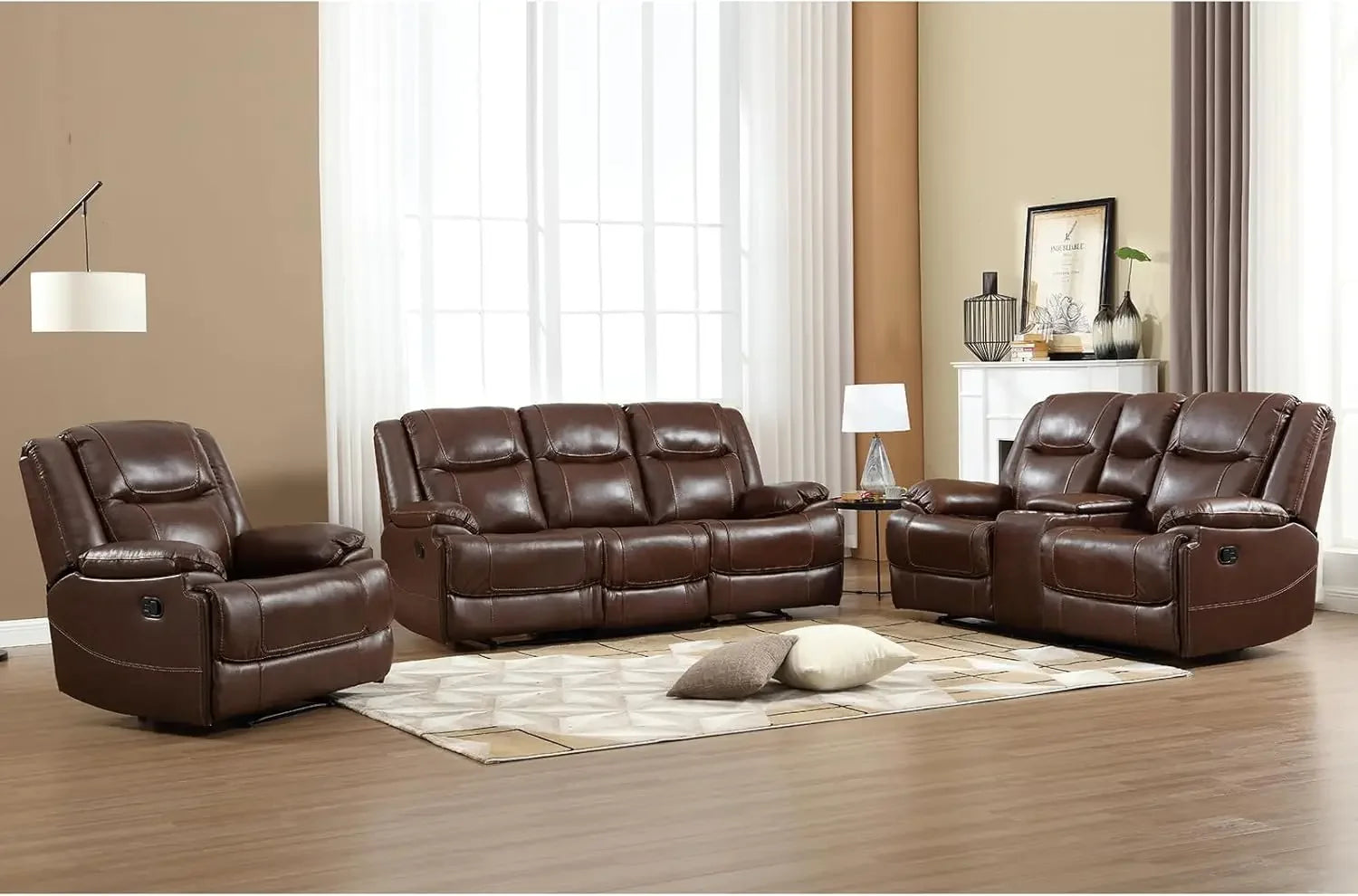 Leather Manual Recliner Sofa Set