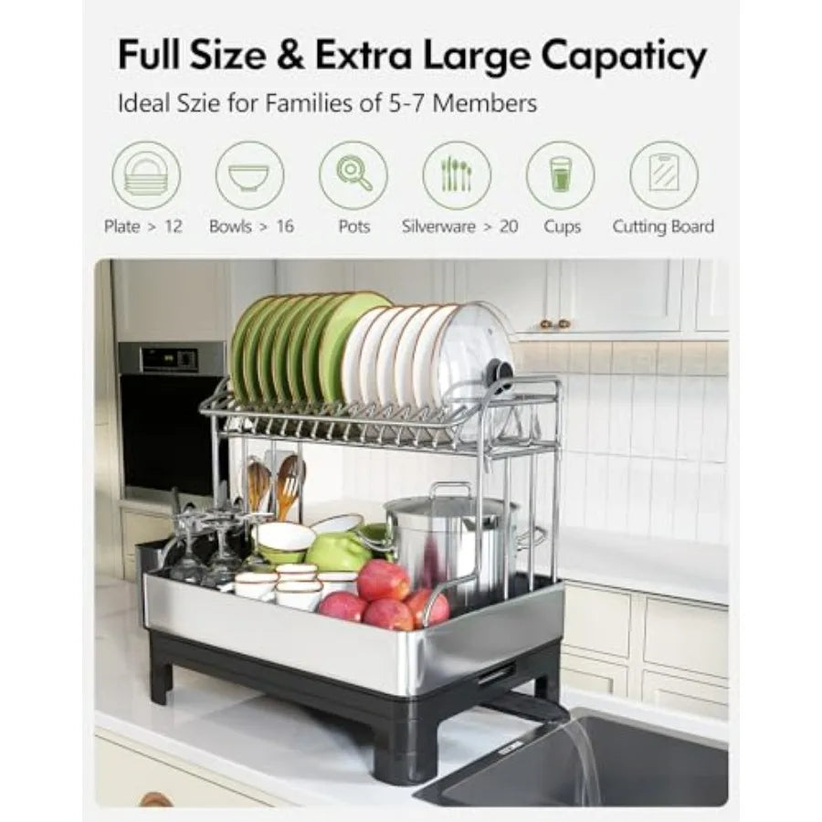 Extra Large Two-Tier Stainless-Steel Dish Rack