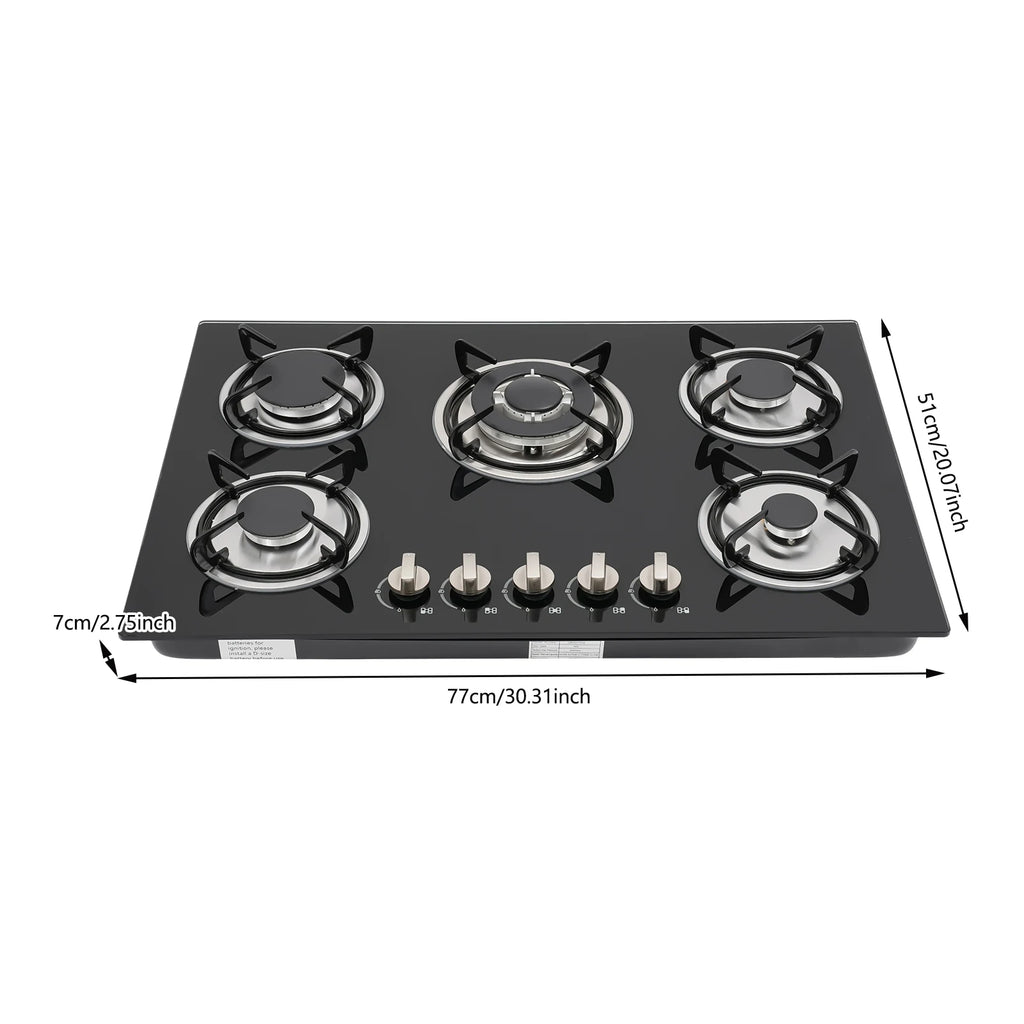 5-Burner Natural Gas Stove Tempered Glass Battery Ignition