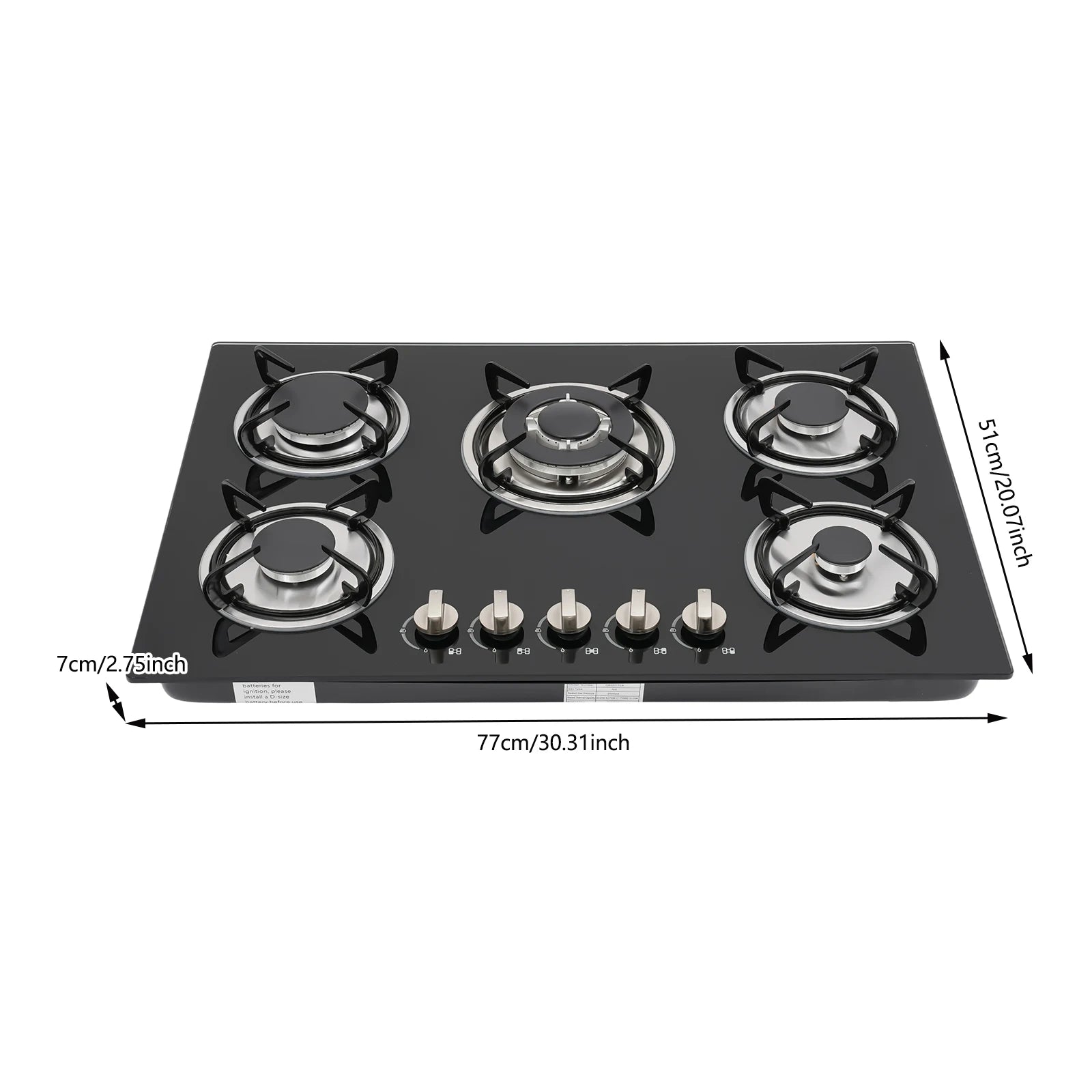 5-Burner Natural Gas Stove Tempered Glass Battery Ignition