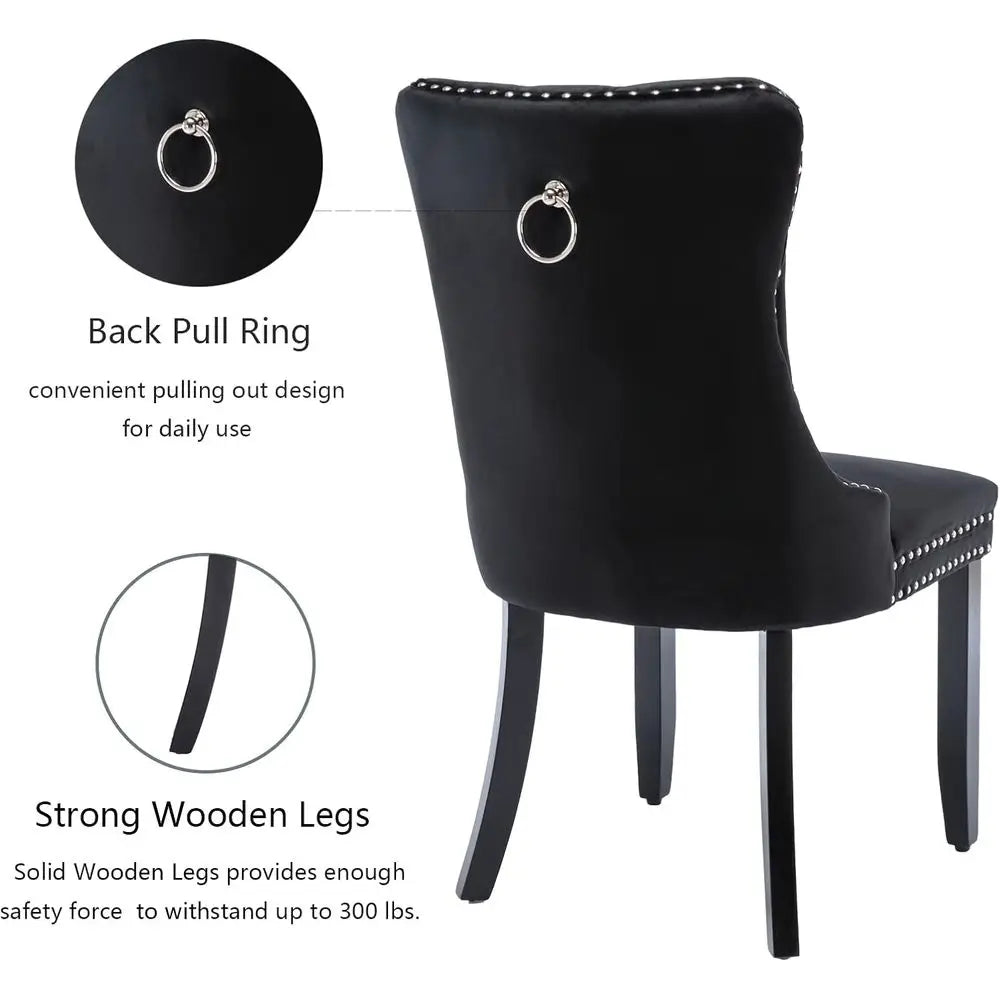 4 Upholstered Black Velvet Ring Nailhead trim