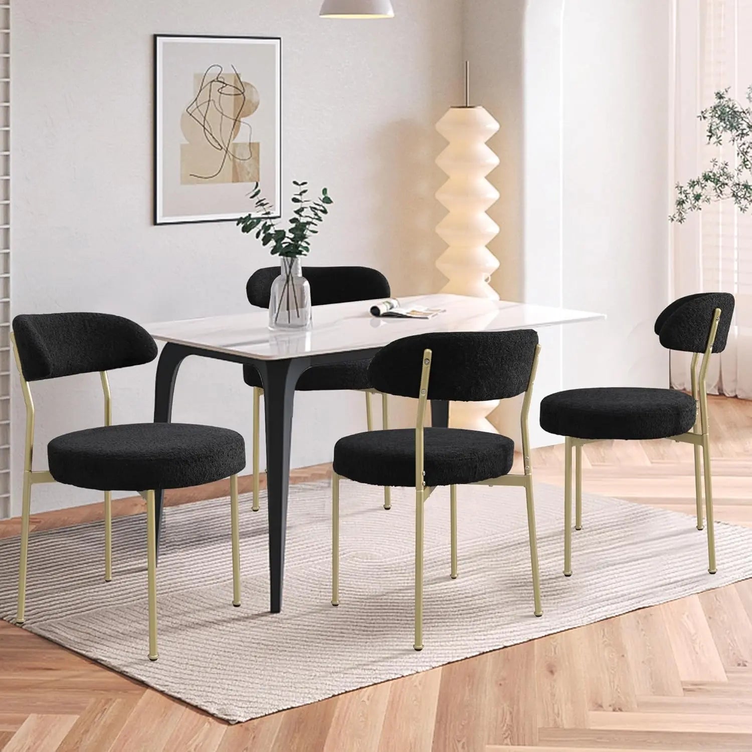 4 Boucle Upholstered Round Gold Leg