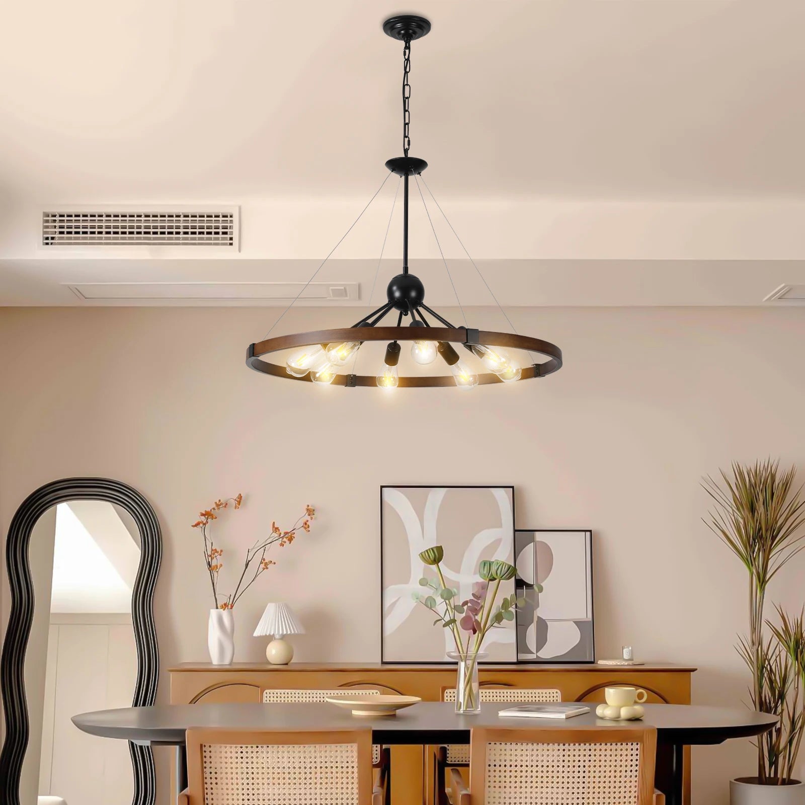 Industrial Retro Iron & Wood Chandelier