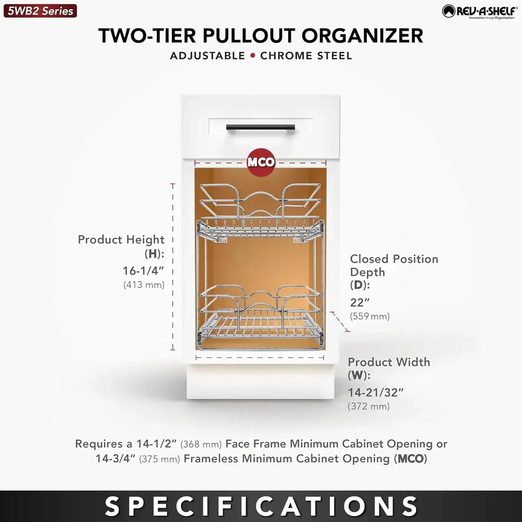 2-Tier Cabinet Pullout Organizer 15 x 22"