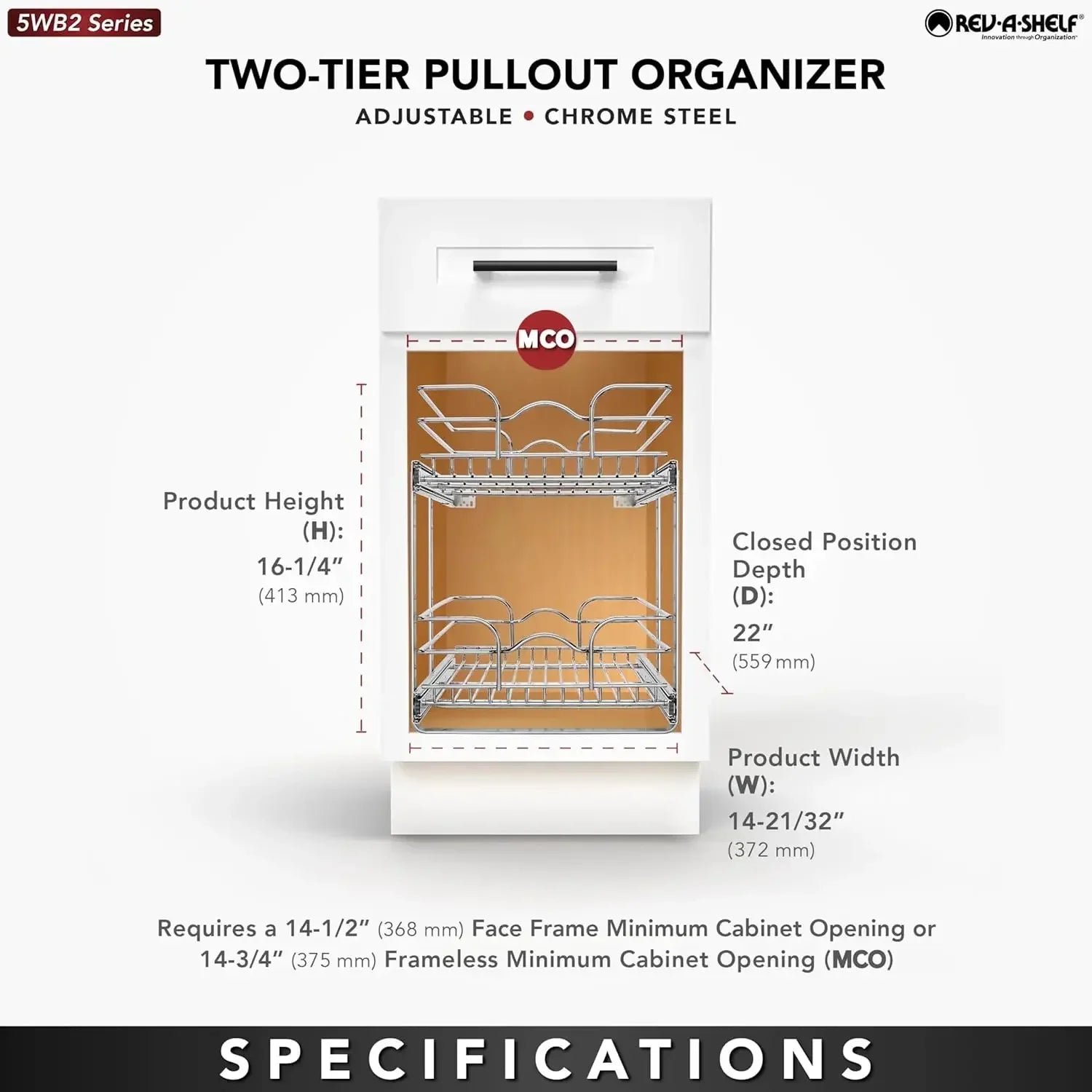 2-Tier Cabinet Pullout Organizer 15 x 22"