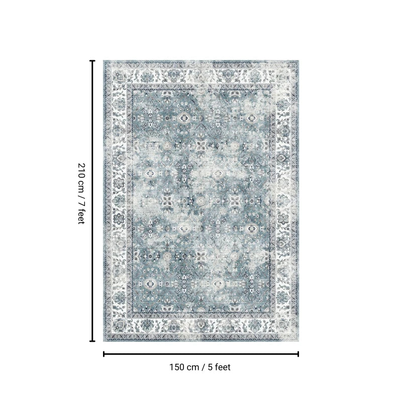 5x7 Washable Blue/White