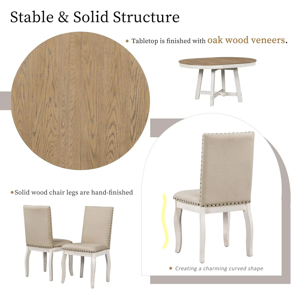42-58" Farmhouse Set Extendable Wood w/4 Upholstered Chairs