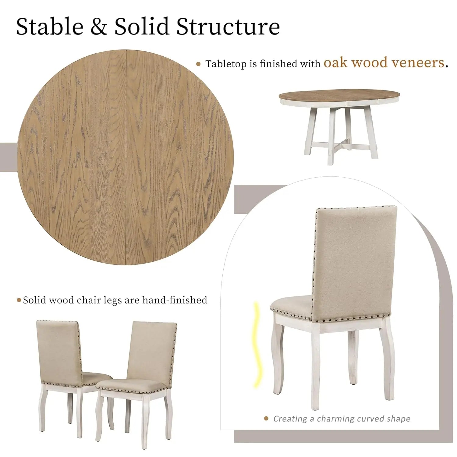 42-58" Farmhouse Set Extendable Wood w/4 Upholstered Chairs