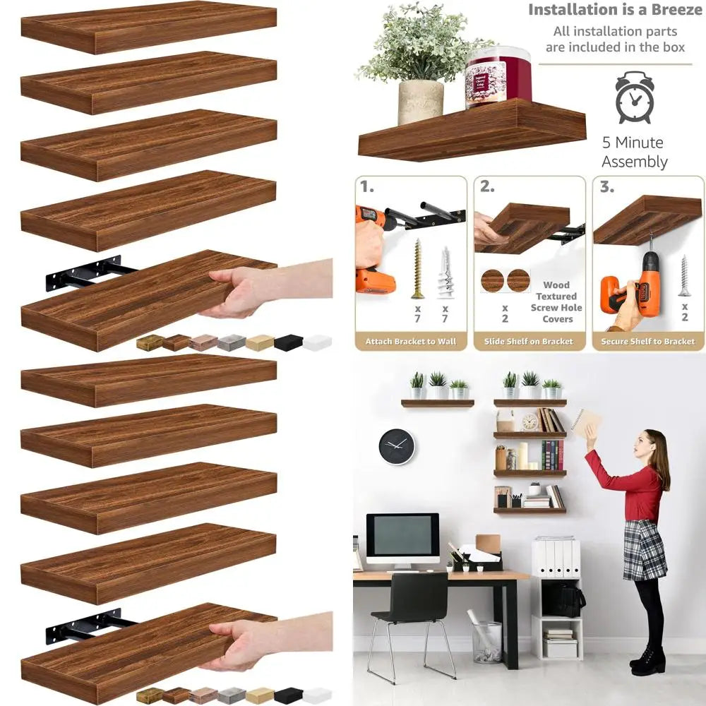 Floating Shelves Set of 5 in Walnut