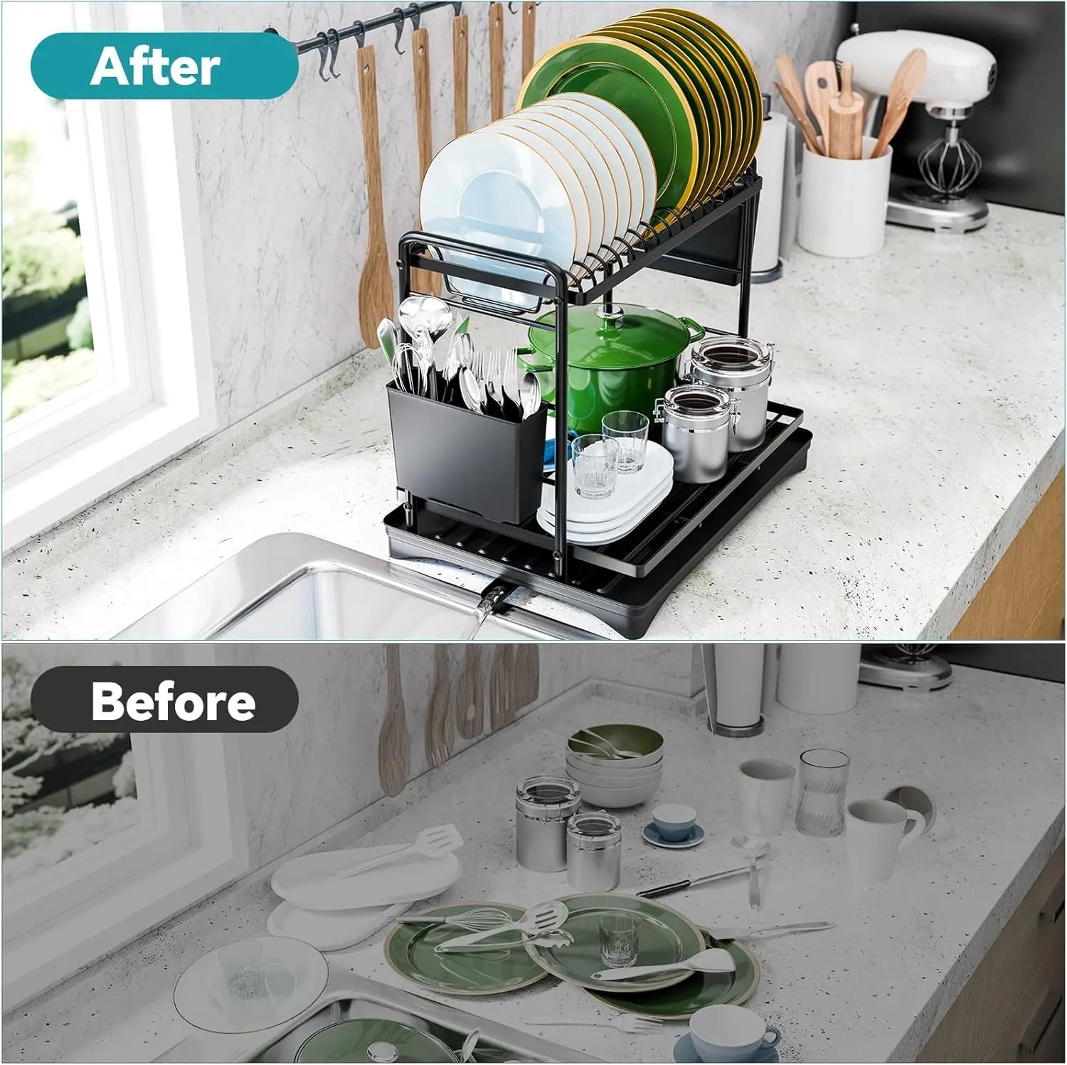 2-Tier Dish Rack Counter, Large