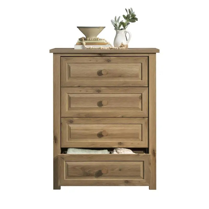 4-Drawer White Oak Finish Storage Chest