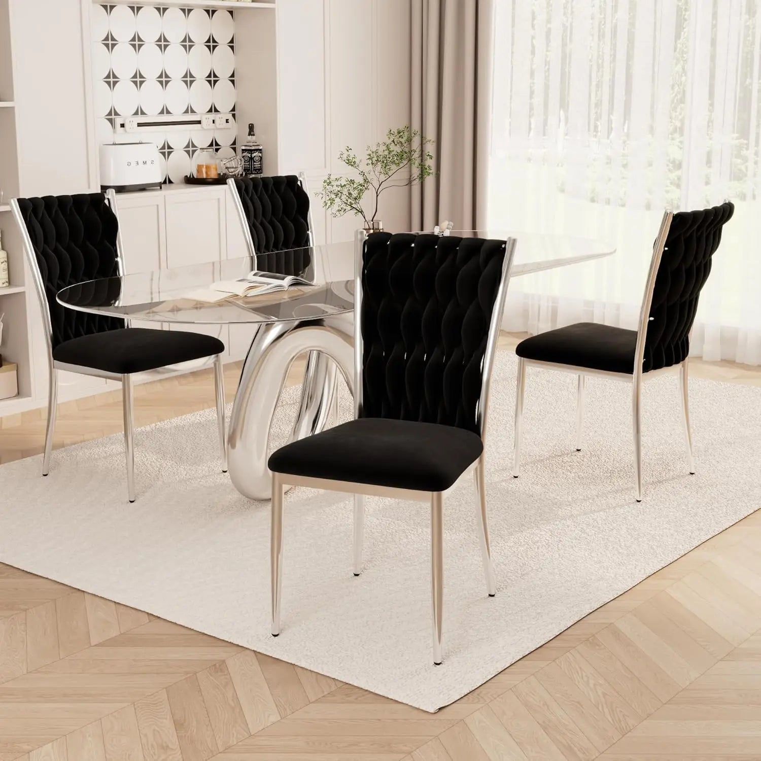 4 Velvet Upholstered w/Gold Metal Legs,