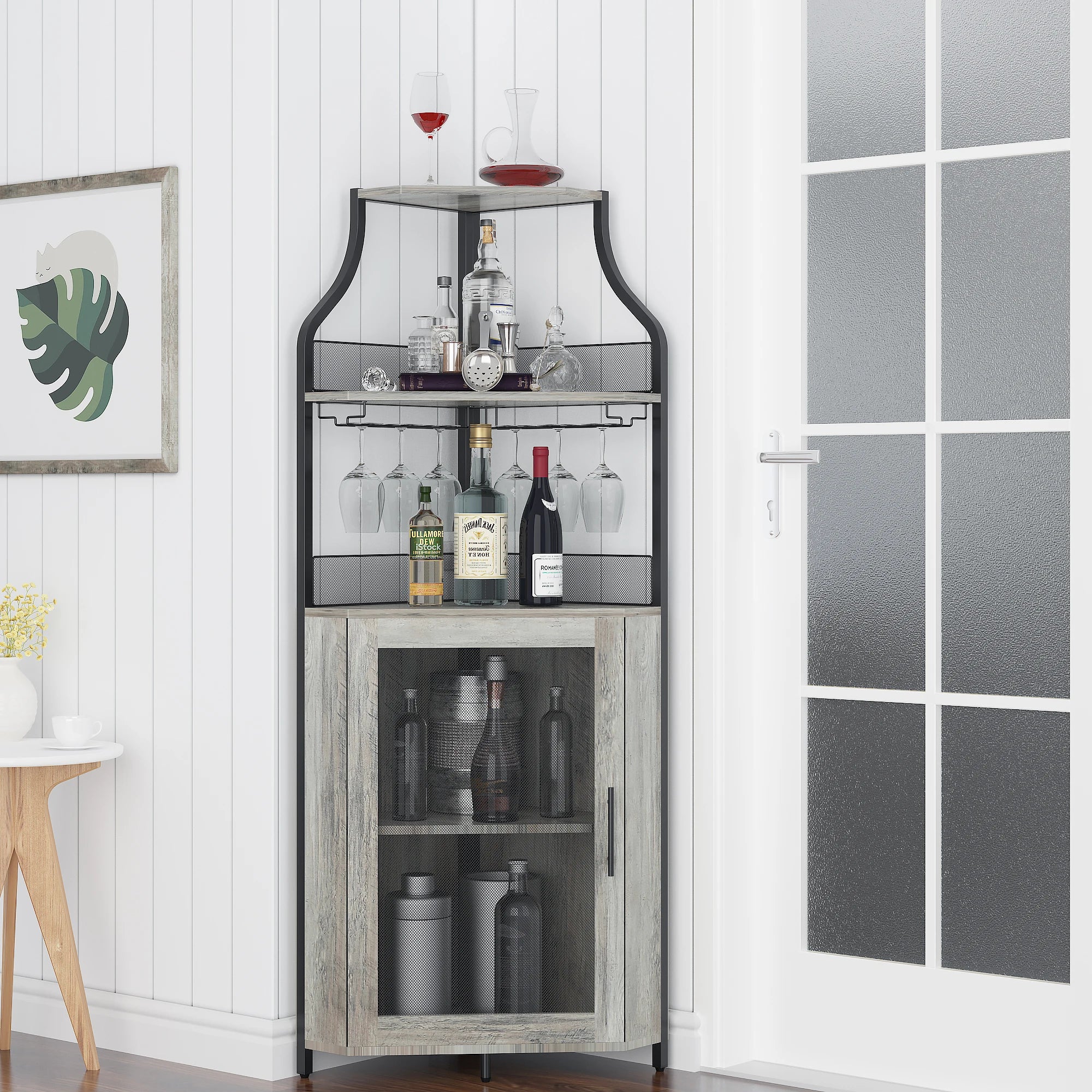 Corner Wine Rack W/Glass Holder