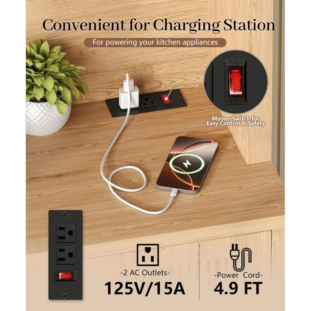 Kitchen Pantry Storage Cabinet W/Charging Station