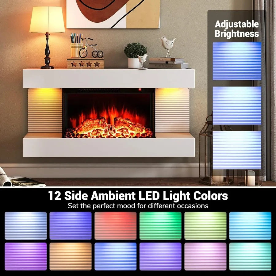 18" Fireplace w/32" Floating Mantel Remote