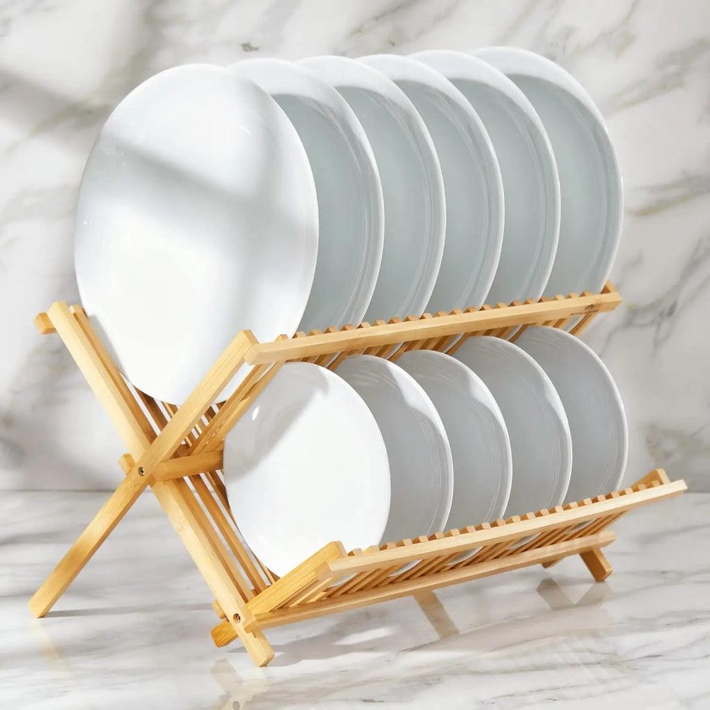 Bamboo Dish Rack Collapsible Foldable